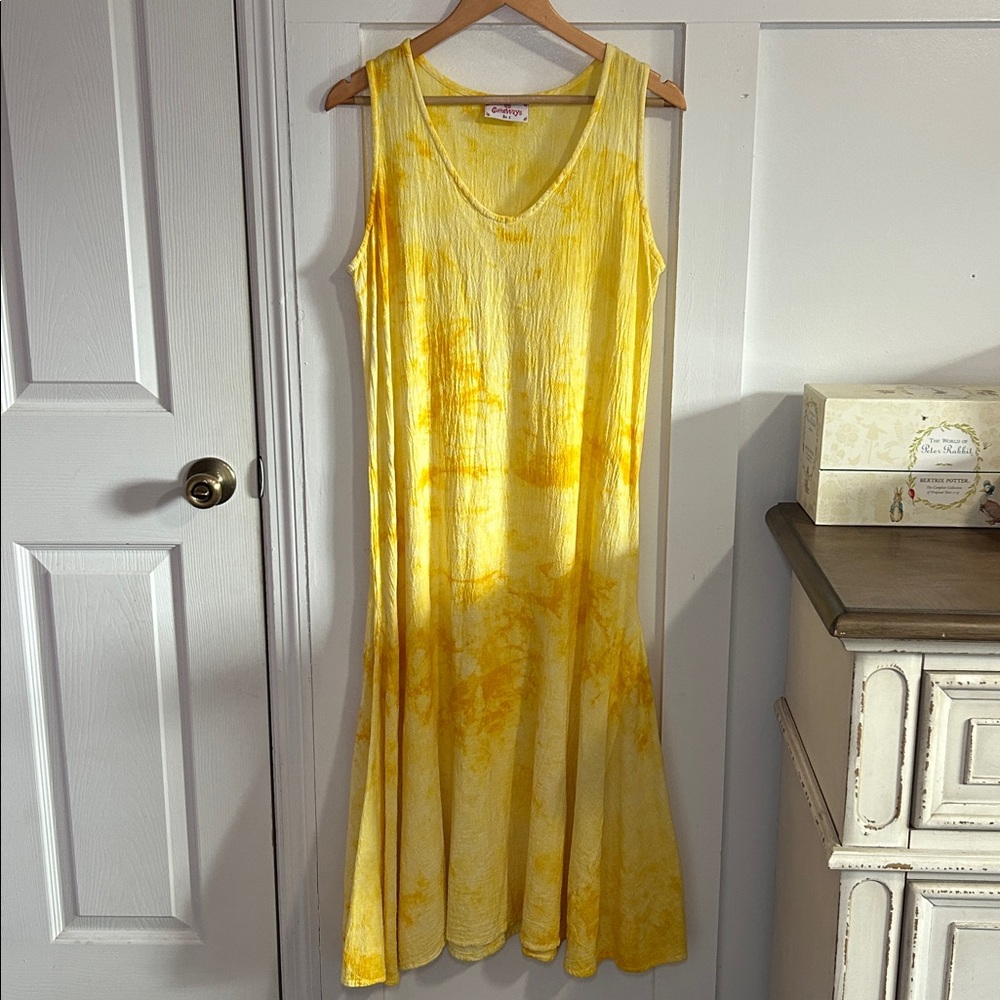 Cottonways Sleeveless Sundress Yellow Tie Dye Cotton Gauze Size 1 Medium